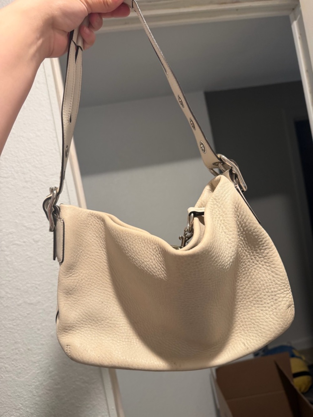Coach Cream Pebbled Leather Shoulder Bag